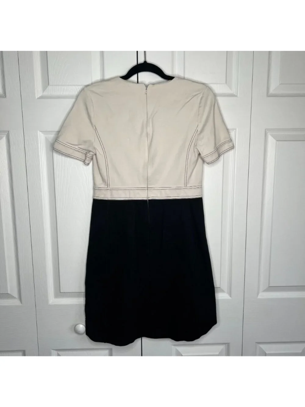 Tory Burch Allie White Black Short Sleeve V-Neck Mini Dress Women's Size Medium
